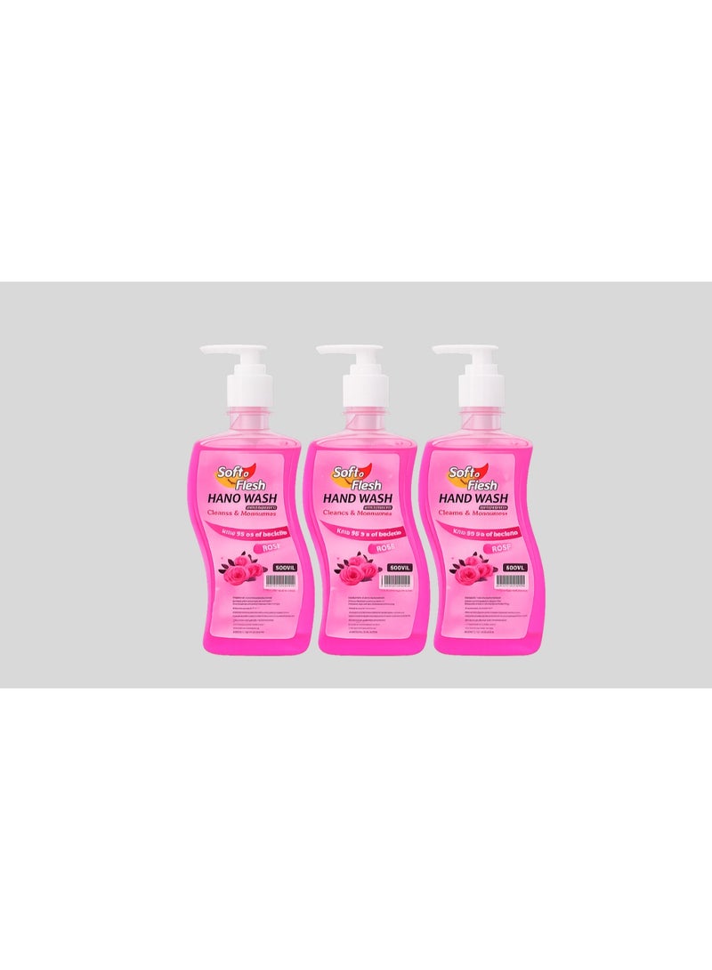 Soft & Fresh Rose Liquid Hand Wash 500 ml Pack of 3 | Enriched with Rose Fragrance | Moisturizing & Refreshing Daily Hand Cleanser - Image 1
